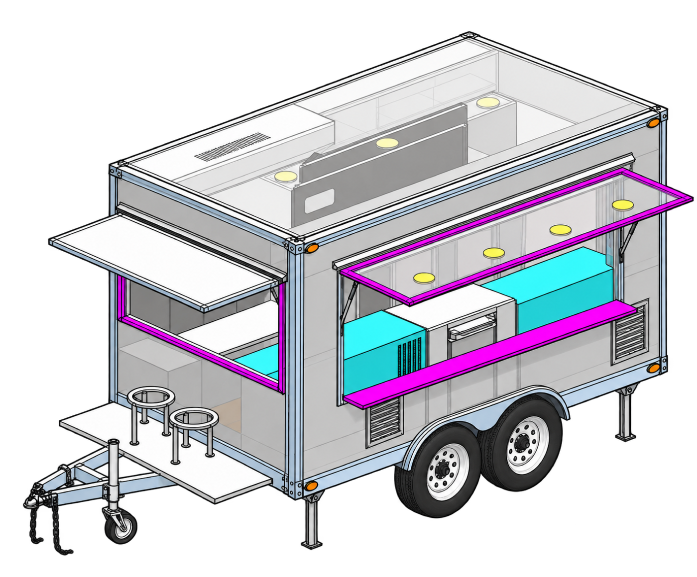 3D render of the 3.5m box trailer